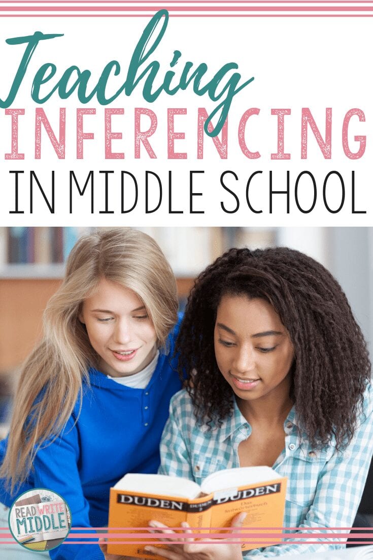 teaching inferencing in middle school title mage with teacher helping student who is looking at a book