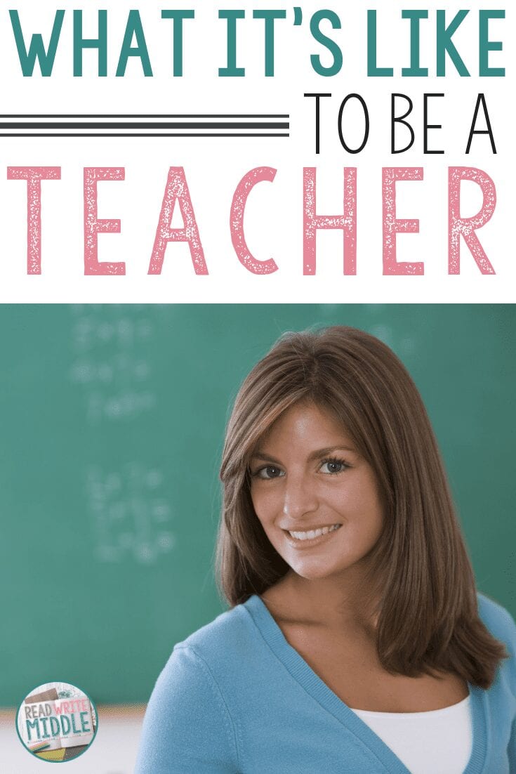 What it's like to be a teacher title image with woman standing in front of chalkboard