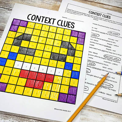 Context clues worksheet that lets students color by number.