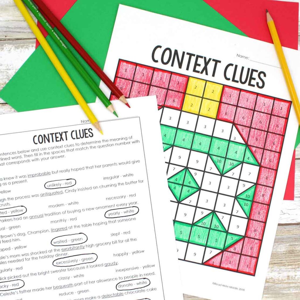 Christmas context clues color by number