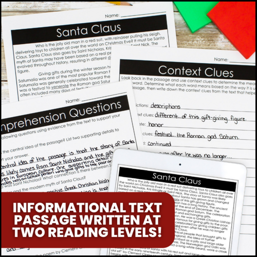 christmas reading passage and activities