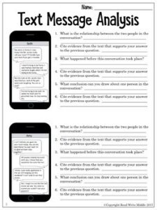 Text Message Analysis Making Inferences Activity – Read Write Middle