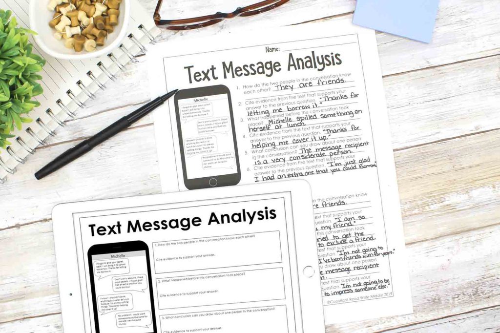 Middle School ELA Back to School Text Message Analysis